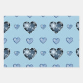 雪片を持つ冬の青色のハート ラッピングペーパーシート (正面3)