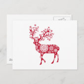雪片を持つ赤いクリスマスのシカ シーズンポストカード (正面/裏面)