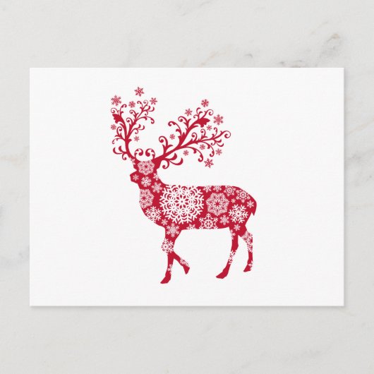 雪片を持つ赤いクリスマスのシカ シーズンポストカード (正面)