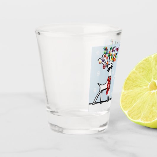 雪片を持つ2つのクリスマスパーティートナカイ ショットグラス (左)