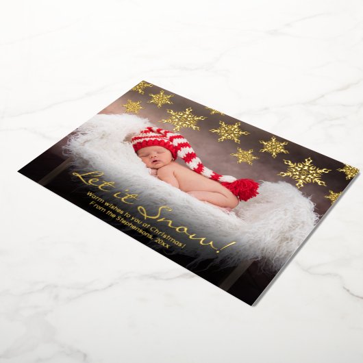 雪片を漂流し写真クリスマス 箔シーズンカード (回転した状態)