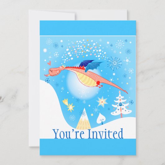 雪片を通した冬のドラゴンの飛行 招待状 (正面)