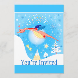 雪片を通した冬のドラゴンの飛行 招待状