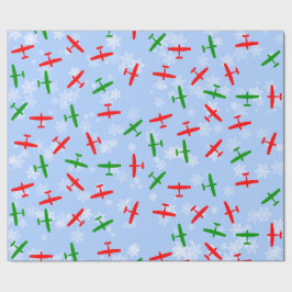 雪片を通した飛んでいるクリスマスセスナス ラッピングペーパー