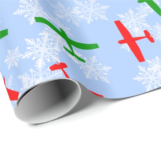 雪片を通した飛んでいるクリスマスセスナス ラッピングペーパー (ロールコーナー)