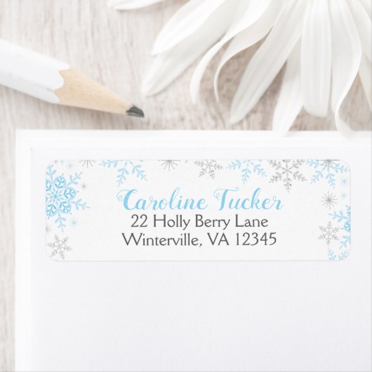 雪片ウィンター男の赤ちゃんシャワーブルーシルバー ラベル (インサイチュ)