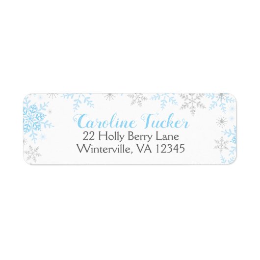 雪片ウィンター男の赤ちゃんシャワーブルーシルバー ラベル (正面)