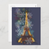 雪片エッフェルタワーパリウィンタークリスマス シーズンポストカード (正面/裏面)