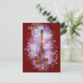 雪片エッフェルタワーパリウィンタークリスマス シーズンポストカード (スタンド正面)