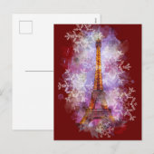 雪片エッフェルタワーパリウィンタークリスマス シーズンポストカード (正面/裏面)