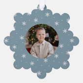 雪片エレガントアイスブルー2フォトホリデー オーナメントカード (裏面)
