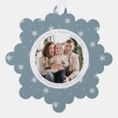 雪片エレガントアイスブルー2フォトホリデー オーナメントカード (正面)