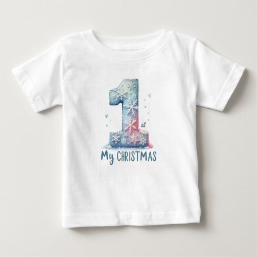 雪片エレガントクリスマスウォーター色 ベビーTシャツ (正面)