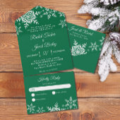 雪片エレガントグリーンクリスマス冬の結婚式 オールインワン招待状
