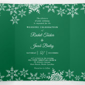 雪片エレガントグリーンクリスマス冬の結婚式 三つ折り招待状 (内部中)