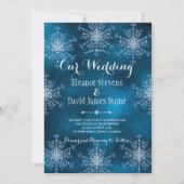 雪片エレガントネイビーブルー冬の素朴結婚性の 招待状 (正面)