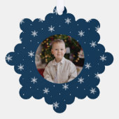 雪片エレガントネイビー2フォトホリデー オーナメントカード (裏面)