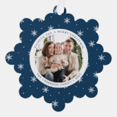 雪片エレガントネイビー2フォトホリデー オーナメントカード (正面)