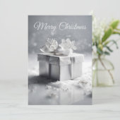 雪片エレガント付きシルバークリスマスギフトボックス シーズンカード (スタンド正面)