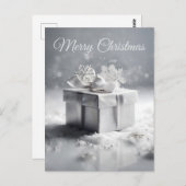 雪片エレガント付きシルバークリスマスギフトボックス ポストカード (正面/裏面)