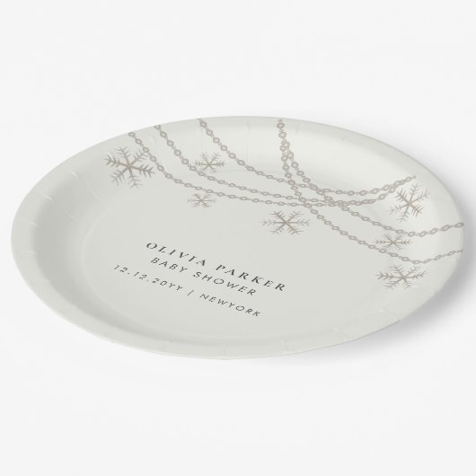 雪片エレガント冬の赤ちゃんシャワー ペーパープレート (アングル)