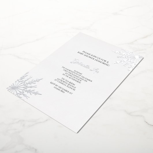 雪片エレガント冬の赤ちゃんシャワー 箔招待状