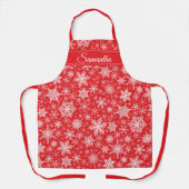 雪片エレガント冬休みレッドクリスマス エプロン (正面)