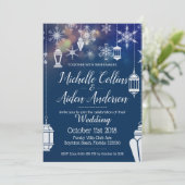 雪片エレガント提灯の冬の結婚式カスタマイズ 招待状 (スタンド正面)