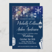 雪片エレガント提灯の冬の結婚式カスタマイズ 招待状 (正面/裏面)