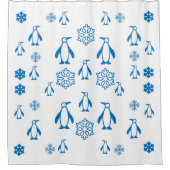 雪片エレガント模様の青ペンギン シャワーカーテン (正面)