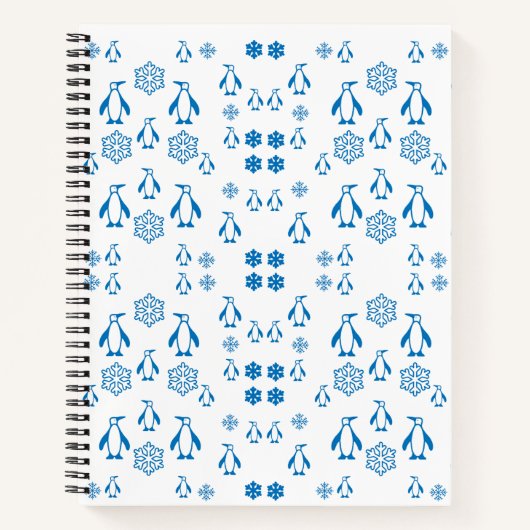 雪片エレガント模様の青ペンギン ノートブック (正面)