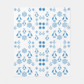 雪片エレガント模様の青ペンギン フリースブランケット (正面)