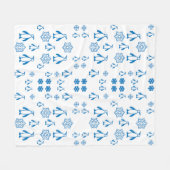 雪片エレガント模様の青ペンギン フリースブランケット (正面(横))