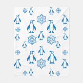 雪片エレガント模様の青ペンギン フリースブランケット (正面)