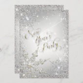 雪片エレガント銀が新年のパーティーを輝く 招待状 (正面/裏面)