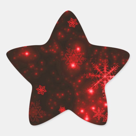 雪片オン深い赤背景 星シール (正面)