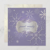 雪片オン薄紫、冬の結婚招待状 招待状 (正面/裏面)