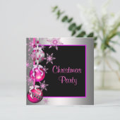 雪片オーナメントホットピンククリスマスパーティー 招待状 (スタンド正面)