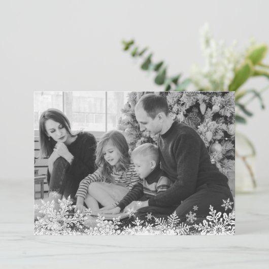 雪片カスタム写真メリーと明るいクリスマス シーズンカード (スタンド正面)