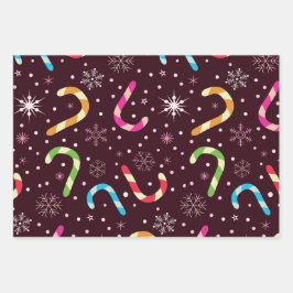 雪片カラフル付きクリスマスキャンディ ラッピングペーパーシート