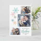 雪片カラフル写真ティール（緑がかった色）温かい願い シーズンカード (スタンド正面)
