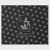 雪片キャンドルホリーブラックシルバークリスマス ラッピングペーパー (フラット)