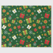 雪片ギフトボックスカップケーキ星グリーンクリスマス ラッピングペーパー (フラット)
