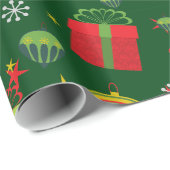 雪片ギフトボックスカップケーキ星グリーンクリスマス ラッピングペーパー (ロールコーナー)