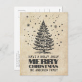 雪片クリスマスとヴィンテージクリスマスツリー シーズンポストカード (正面/裏面)