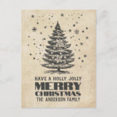 雪片クリスマスとヴィンテージクリスマスツリー シーズンポストカード (正面)