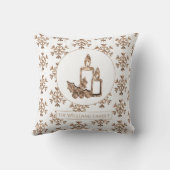 雪片クリスマスエレガントキャンドルホワイトと金ゴールド クッション (裏面)