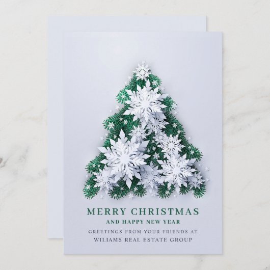 雪片クリスマスツリー企業のグリーティング シーズンカード (正面/裏面)