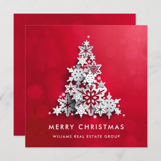 雪片クリスマスツリー企業のグリーティング シーズンカード (正面/裏面)