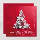 雪片クリスマスツリー企業のグリーティング シーズンカード (正面/裏面)